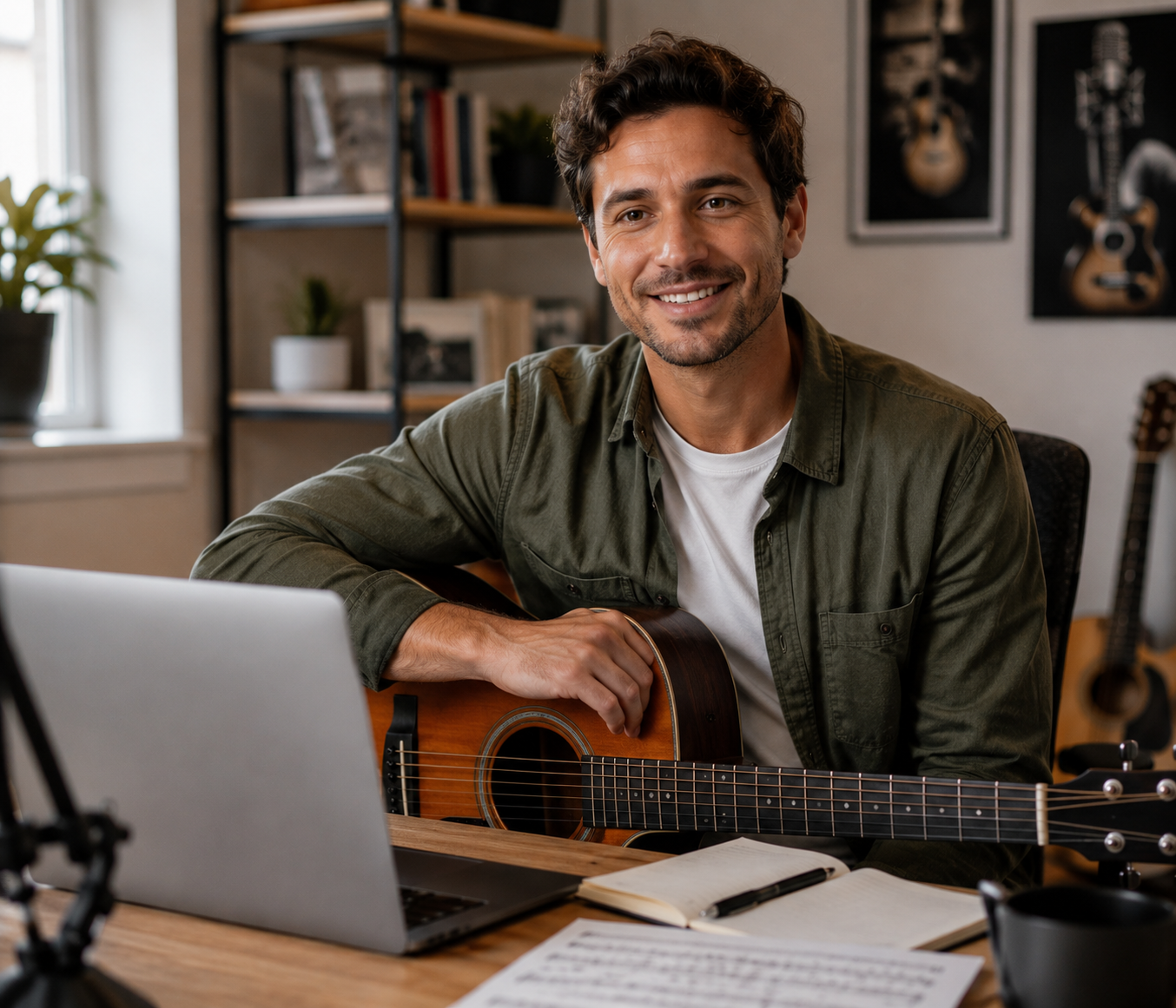 Music teacher giving an online lesson